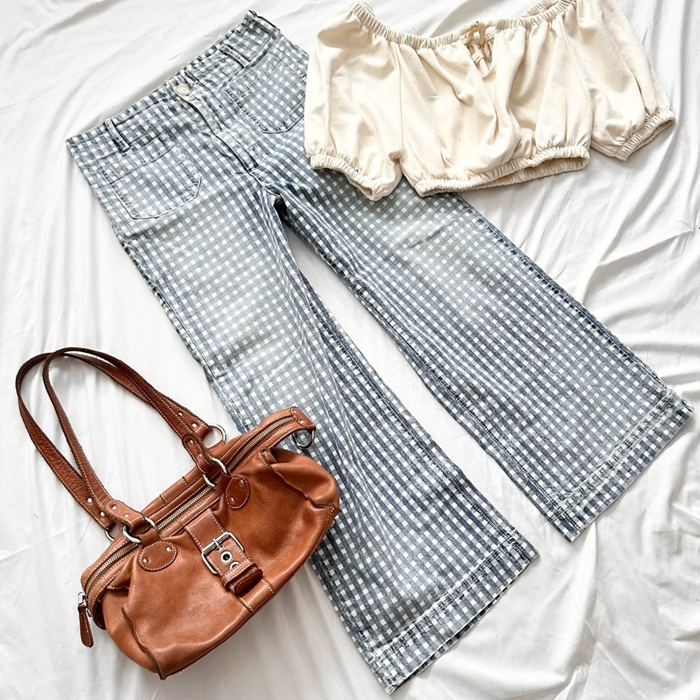 Pilcro Blue Checkered Wide Leg Pants